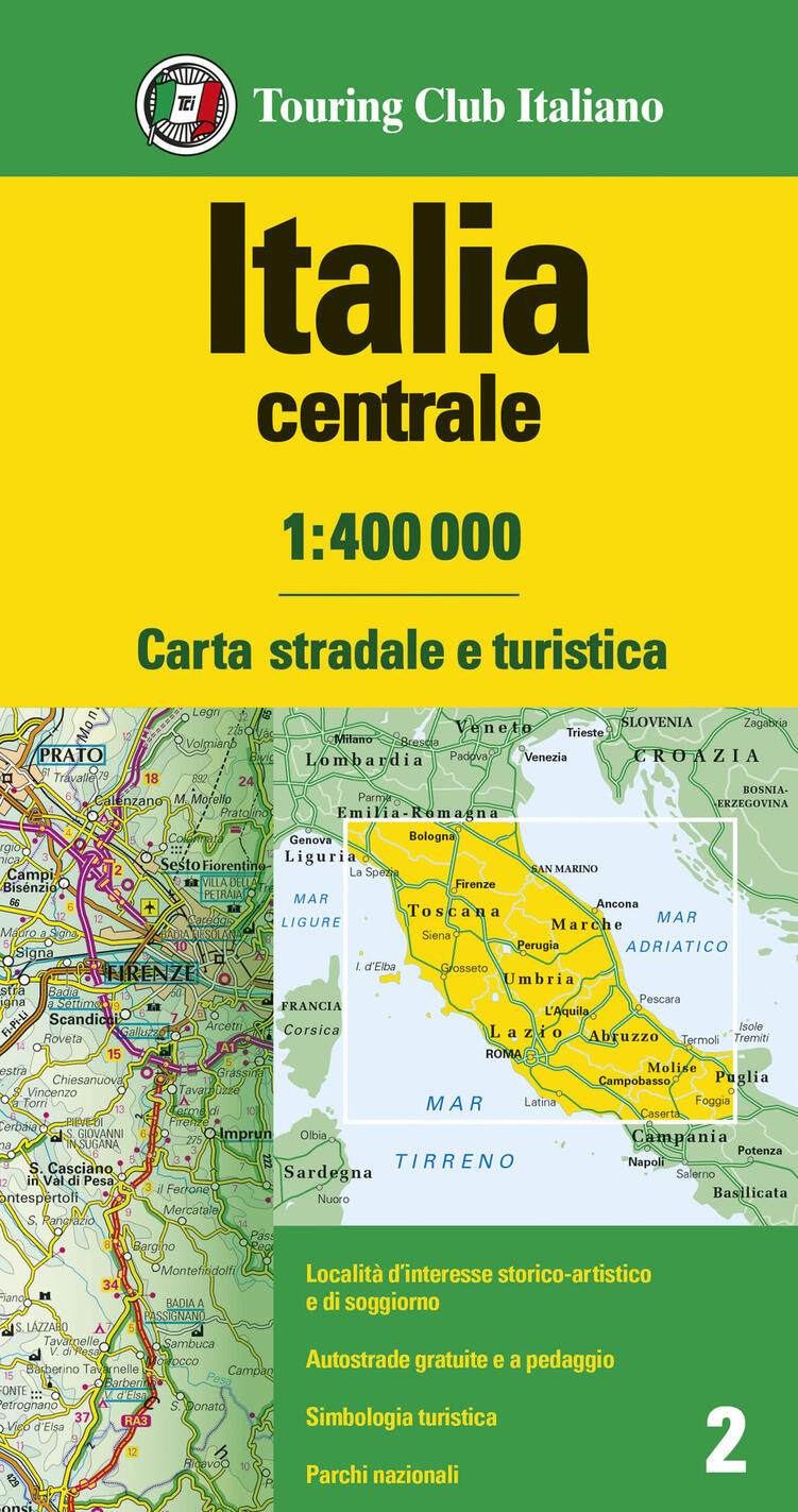 italia centrale 1:400.000. carta stradale e turistica